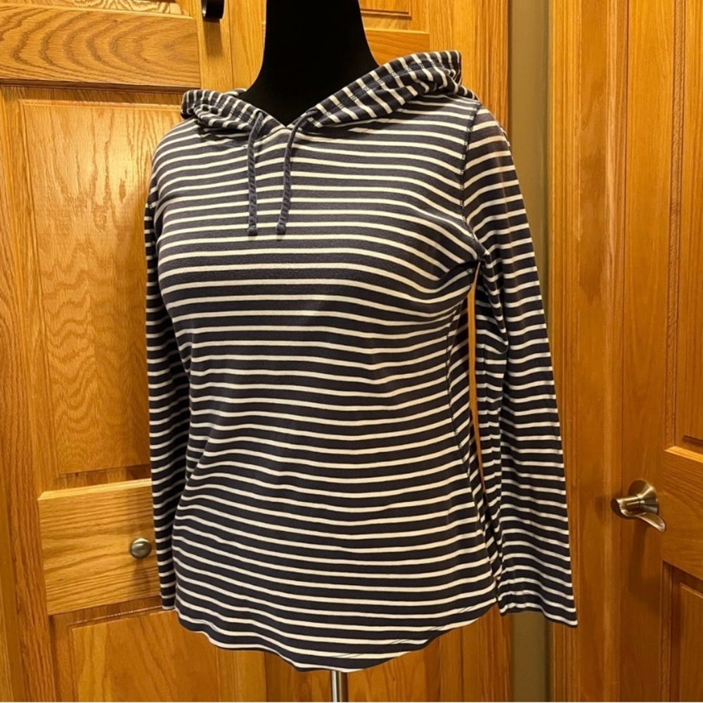 Eddie Bauer Safari Duofold Hoodie Women Grayish-Black & White Stripes Size Large